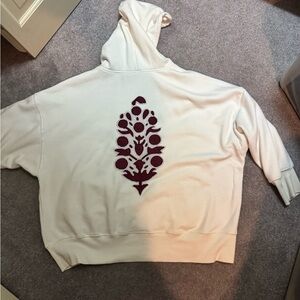 Free People Movement Women’s L White Hoodie with Red Leaf Design